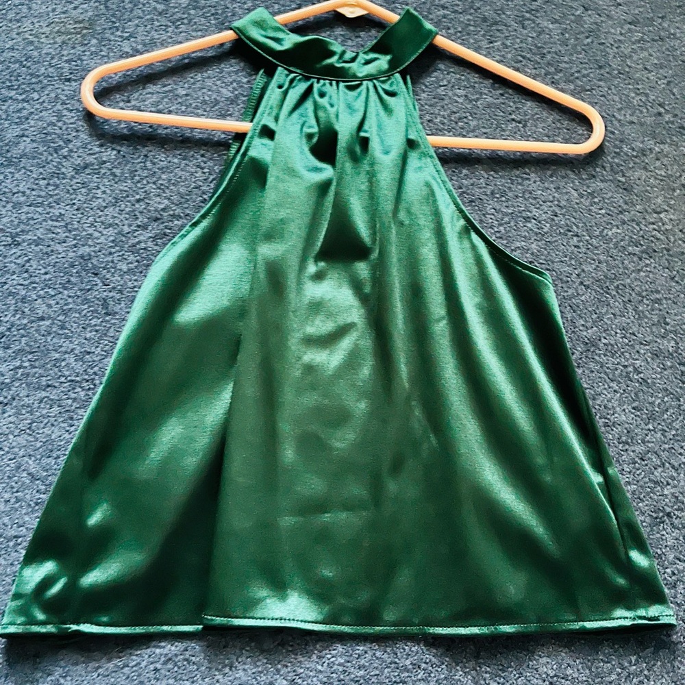 Green Satin Halter Top